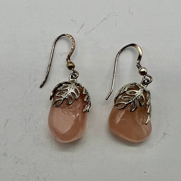 Vintage Rose Quartz with Silver Filagree Earrings for Pierced Ears - Picture 8 of 10